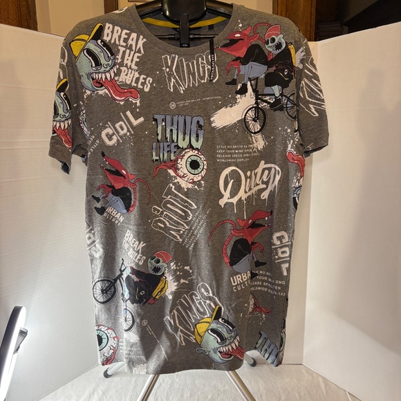 Cropp Mens L Graphic Reg Fit T Shirt Cartoon Thug Life/Kings/Urban Culture NEW - Picture 1 of 10
